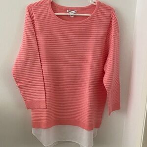 Croft & Barrow Coral Ribbed Crewneck Sweater with Sheer White Hem